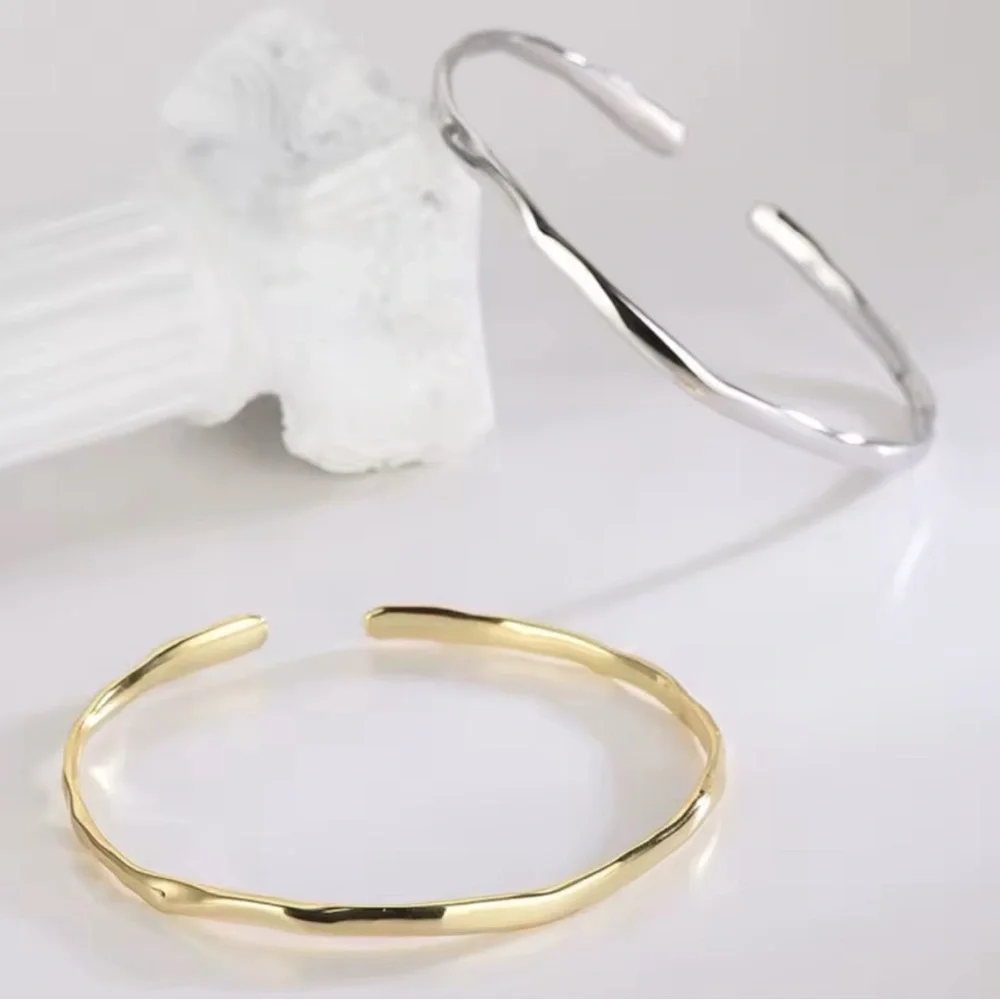 Unisex Polished‎ White Gold Plated Sterling Silver Cuff Bracelet, Adjustable